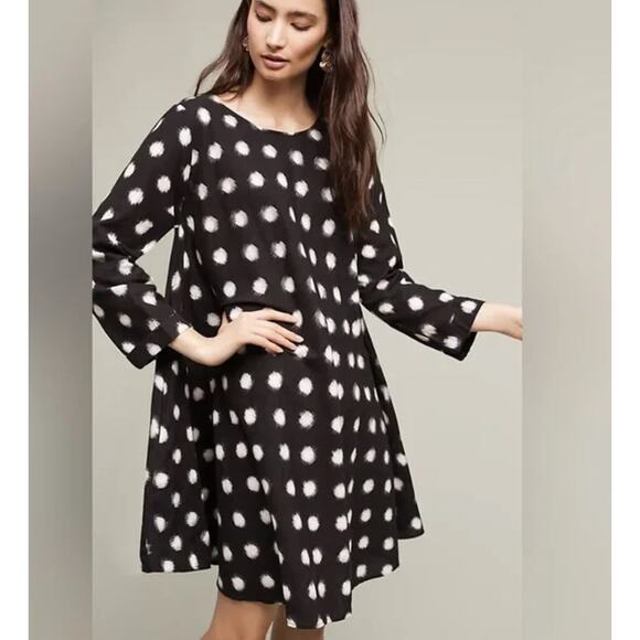 Anthropologie Dress Nor Black Nor White Medium 100% Cotton Black White - Picture 1 of 6